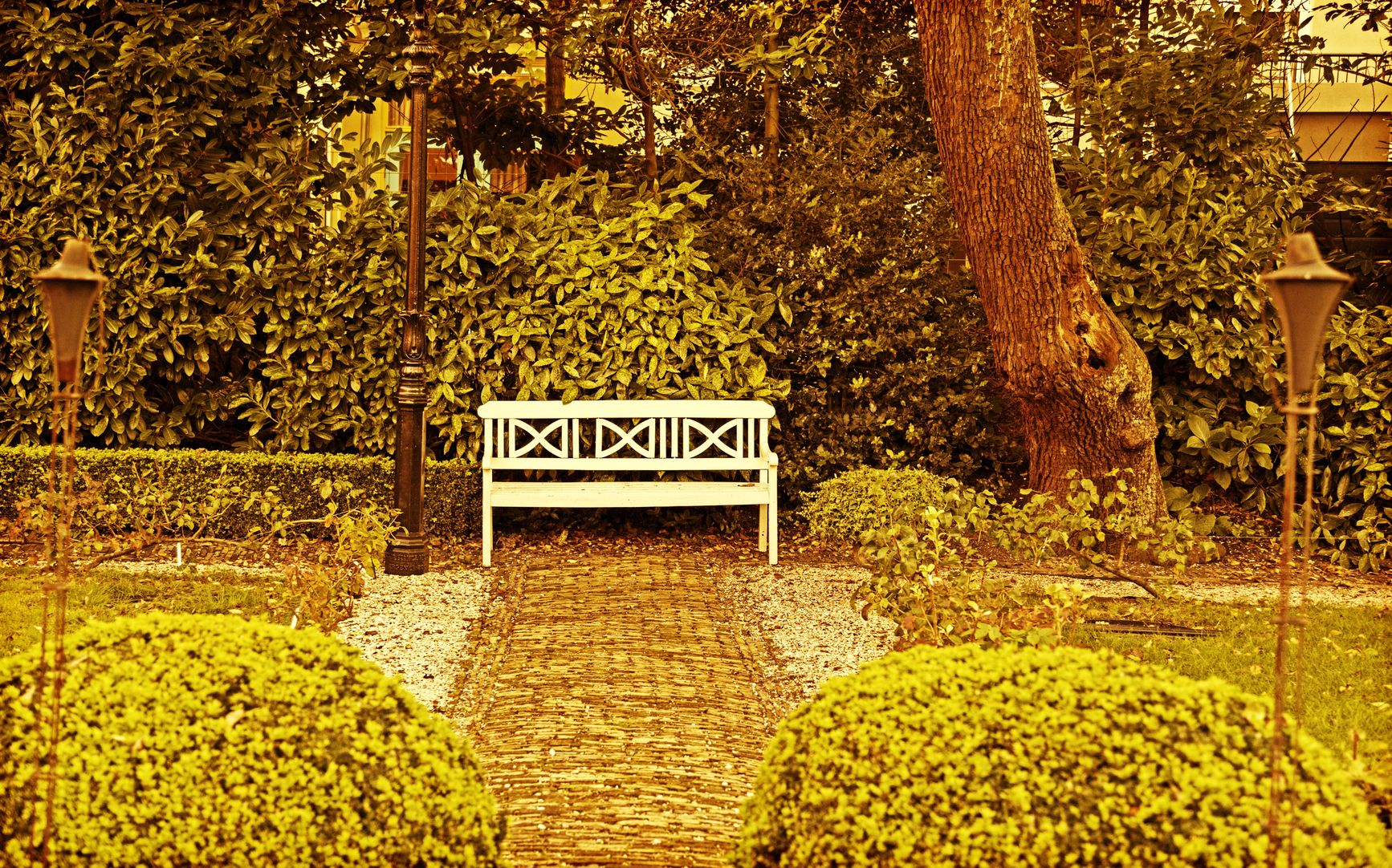 autumn time garden bench