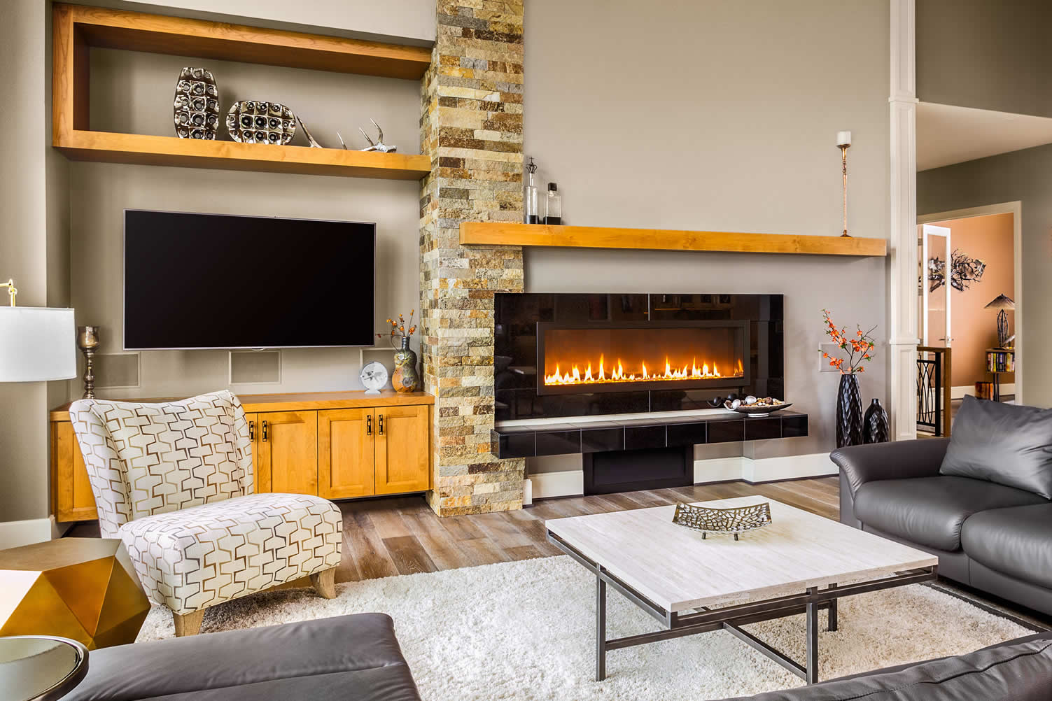 inserted wall fireplace