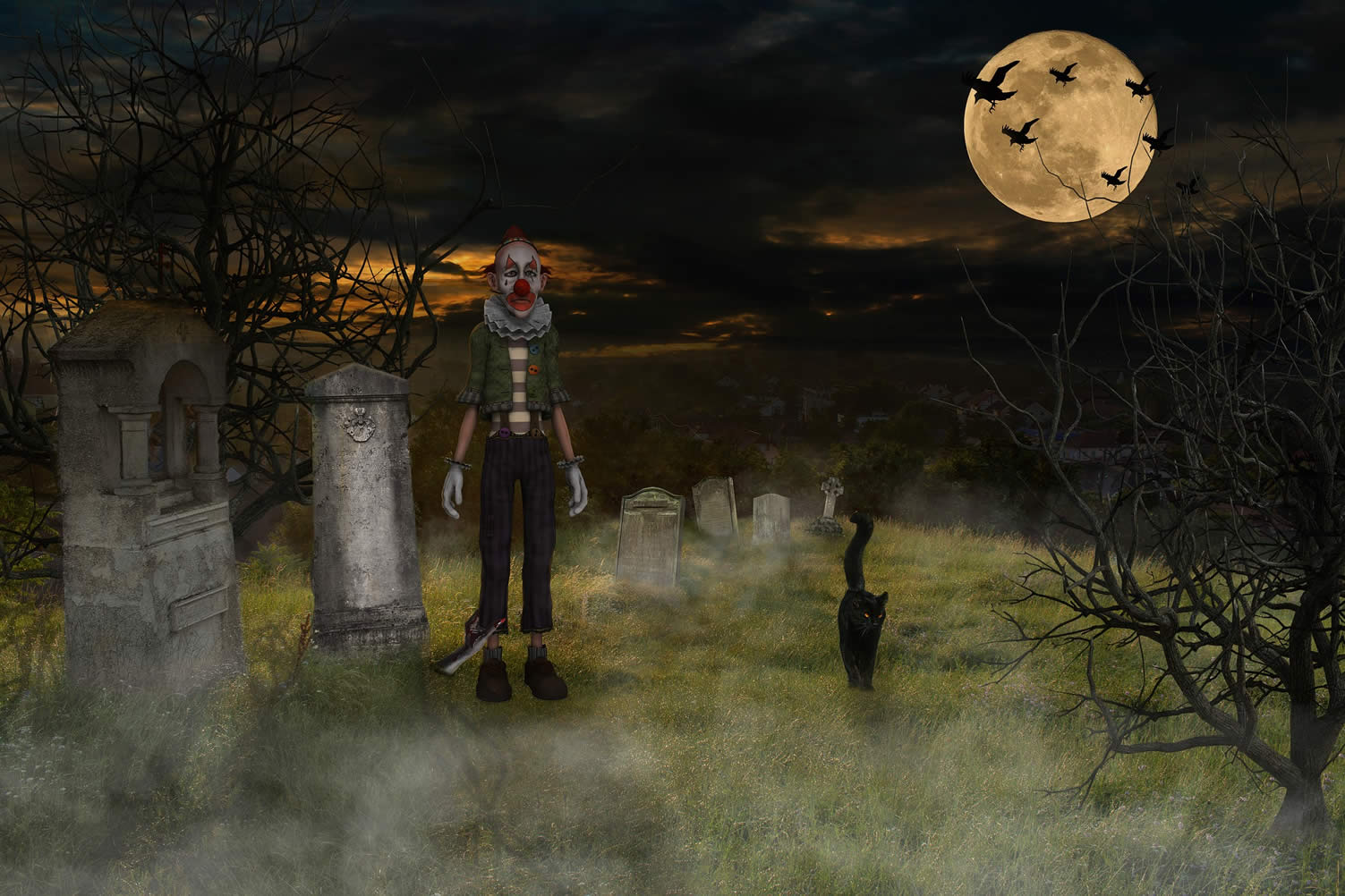 decorating a halloween cemetery